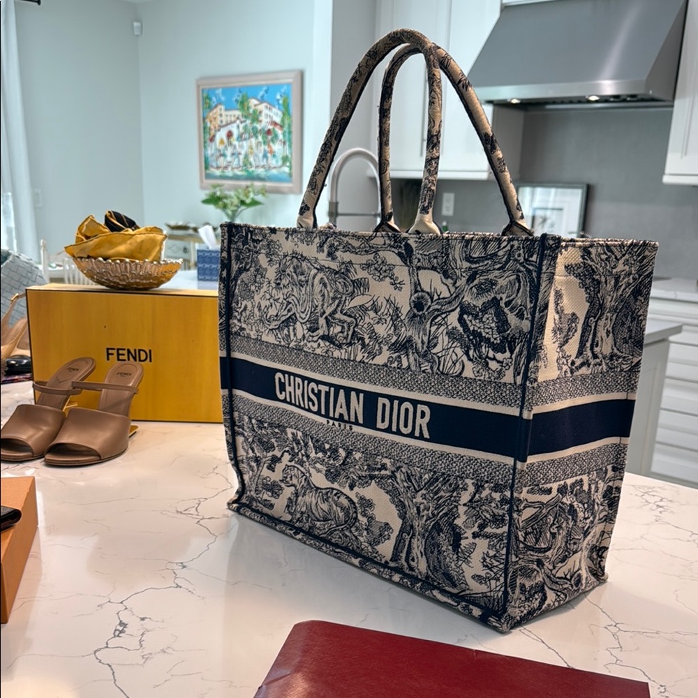 Christian Dior Blue and White Tote Bag